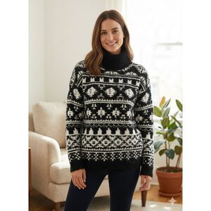 Women’s Sonoma MD turtleneck sweater black white cotton acrylic blend